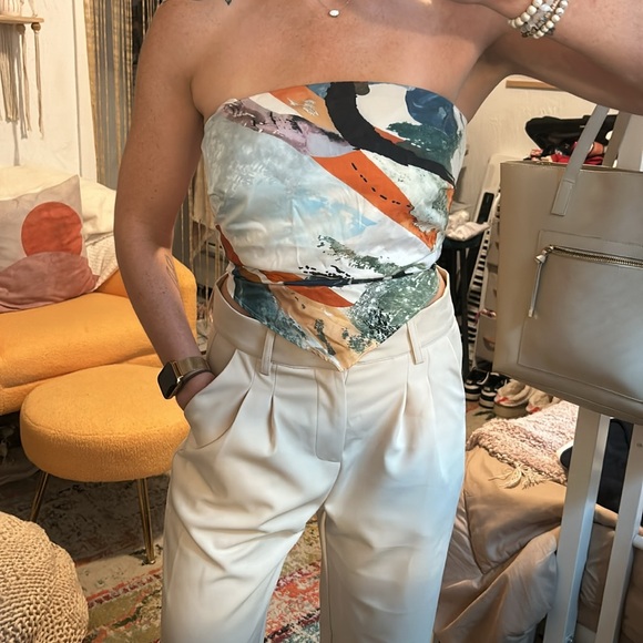 COMMENSE Colorful Printed Wrap Strapless Cropped Tank Top. Sleeveless. Size M - Picture 9 of 10